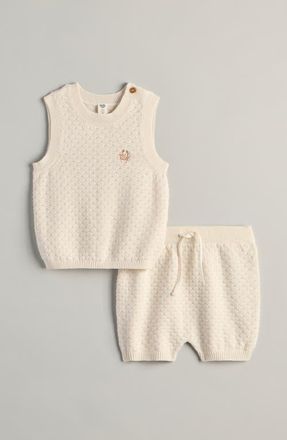 Nordstrom Cotton Knit Sweater Tank & Shorts Set in Ivory Tofu Crab at Nordstrom, Size 24M