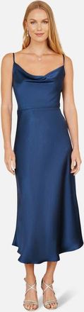 Yumi Satin Cowl Neck Midi Dress in Navy at Nordstrom, Size 12