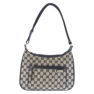 Gucci Pre-owned Shoulder Bags, female, Gray, Size: ONE SIZE Pre-owned GG Canvas Leather Shoulder Bag