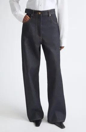 EENK Curved Fit High Waist Jeans in Dark Navy at Nordstrom, Size X-Small