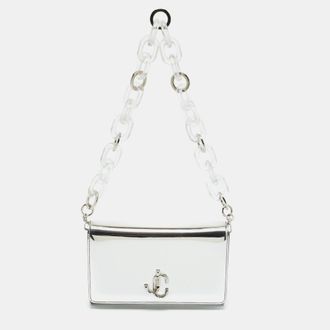 Jimmy Choo London Varenne Silver Mirror Leather Acrylic Chain Clutch
