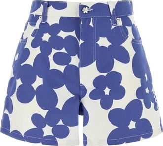 Marni White Printed Denim Shorts