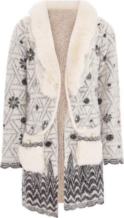 Faina Vest Dames wol wit zwart