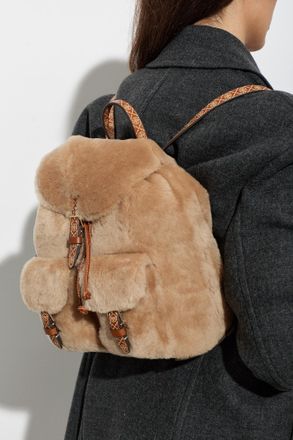Tory Burch T Monogram Shearling Backpack, Womens, Beige