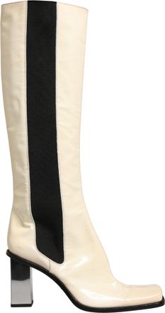 Dolce & Gabbana White Black Leather Knee High Boots Womens Shoes (Pre-Owned)