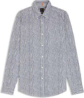 BOSS Regular-fit shirt in printed cotton voile