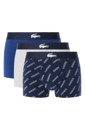Lacoste Core Graphics Assorted 3-Pack Stretch Cotton Boxer Briefs in Bck Navy Blue/White-Silver at Nordstrom, Size Xx-Large