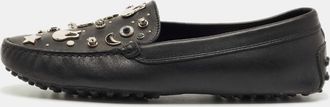 Tod's Tods Black Leather Embellished Driving Slip On Loafers