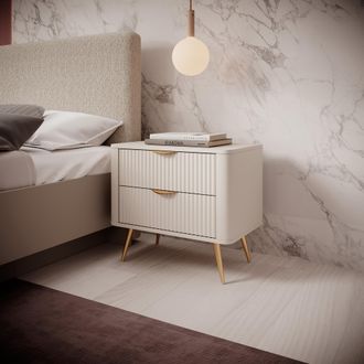 Dmora Comodino Baari, 2 Cajones, Un Estante, Apertura Deslizante, 63x38x55h Cm Beige