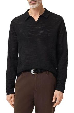 John Varvatos Luciano Long Sleeve Johnny Collar Slub Wool Polo Sweater in Black at Nordstrom Rack, Size X-Large