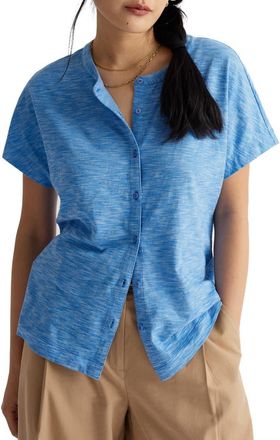 Seasalt Cornwall Tor Grass Organic Cotton Knit Button-Up Shirt in Ladder Spring Sky at Nordstrom, Size 14 Us