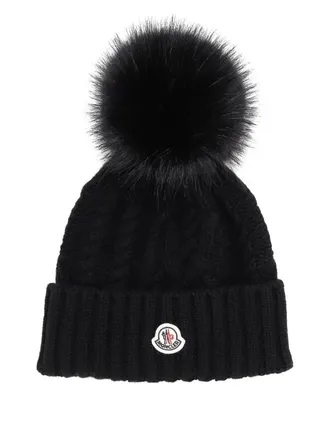 Moncler Hat Wool Black Pon Pom