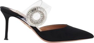 Aquazzura Crystal Hoop Mule 75 - Dames - Muiltjes - Zwart - 37 EU - Su&egrave;de - Schoenen