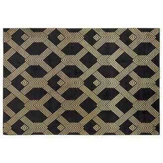 Beliani Beliani - Alfombra Negra Con Patr&oacute;n Geom&eacute;trico Dorado Viscosa Con Algod&oacute;n 160 X 230 Cm Estilo Moderno Glam Vekse