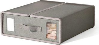 OEM Caja De Almacenamiento De Ropa - Con Ventana Transparente Y Etiqueta - Apta Para Mantas Y Toallas - Color Blanco Roto - 38 X 32 X 11,5 Cm
