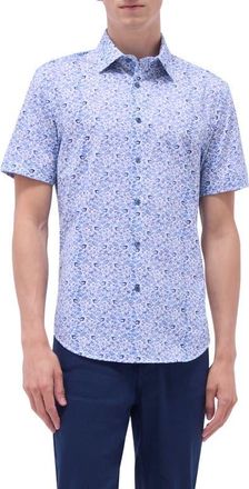Bugatchi Miles OoohCotton Short Sleeve Button-Up Shirt in Classic Blue at Nordstrom, Size Xxx-Large