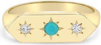 Zo&euml; Chicco 14K Gold Turquoise & Diamond Signet Ring in 14K Yellow Gold /Turquoise at Nordstrom, Size 4.5