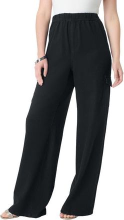 Roaman's Wide Leg Cargo Knit Jean in Black at Nordstrom, Size 44