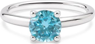 House of Brilliance IGI Certified 14K White Gold 1.0 Cttw Round Lab-Grown Blue Fancy Vivid Diamond Solitaire Ring