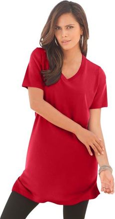 Roaman's Plus Size Ultimate Cotton V-Neck Short Sleeve Tunic in Classic Red at Nordstrom, Size 1X