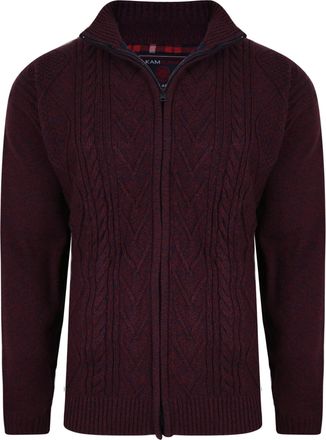KAM Mens Casual Winter Long Sleeved Cardigan Zip Up Lined Inner Burgundy 77 8XL
