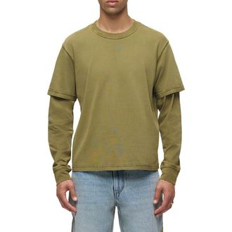 Hudson Hybrid Layered Long Sleeve Cotton T-Shirt in Olive at Nordstrom Rack, Size Xx-Large