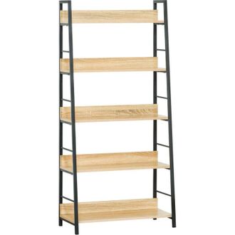 HOMCOM Estanter&iacute;a Librer&iacute;a De 5 Niveles Estanter&iacute;a De Sal&oacute;n Estanter&iacute;a Para Libros Con Marco De Metal Carga 25 Kg Para Oficina Estudio 70x35x149,5 Cm Natural