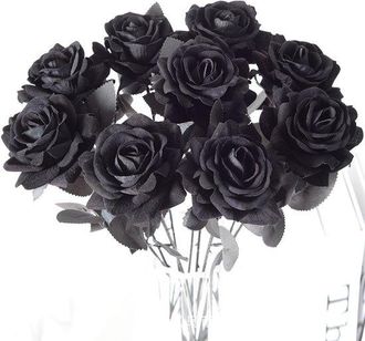 OEM 12 Rosas Artificiales - Ramo De Seda - Negro