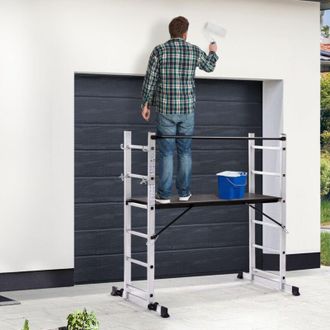 IDMarket Andamio De Escalera Polivalente De Aluminio Con Plataforma Modular Sobre Ruedas, 165 Cm De Altura