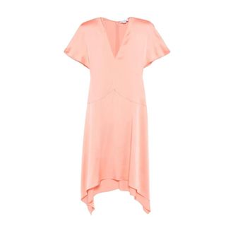 Stella McCartney Stella McCartney, Midi Dresses, female, Orange, Size: L Satin V-Neck Asymmetric Midi Dress