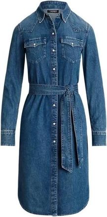 Ralph Lauren Kleedjes, Dames, Blauw, M, Denim, Denim Blousejurk met Ceintuur