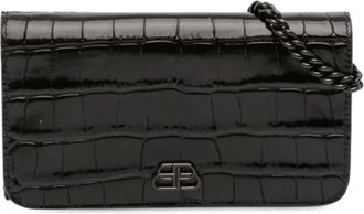 Balenciaga Borsa a tracolla BB in pelle goffrata effetto coccodrillo con catena 2019 - Nero
