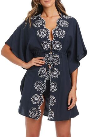 Bleu Rod Beattie Eyelet Open Front Cover-Up Caftan in Black/White at Nordstrom, Size Medium