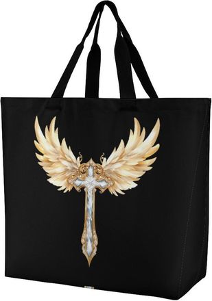 Generic Diamond with Wings Large Reusable Shopping Bag Lightweight Foldable Tote Bags Washable Shoulder Handbag