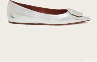 Amina Muaddi Womens Camelia Flat In Silver Mirror