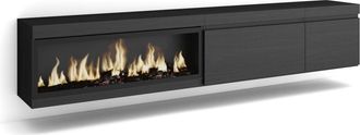 Skraut Home Mueble tv efecto madera negro 237x35x45cm chimenea efecto fuego