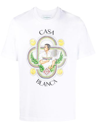 Casablanca T-shirt met Le Joueur-print in wit