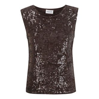 P.A.R.O.S.H. Sleeveless Tops, female, Brown, Size: M Top in paillette
