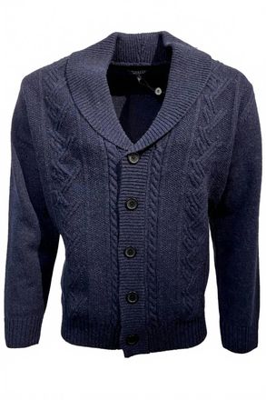 Viyella Mens Shawl Collar Wool Blend Button-Front Cable Knit Cardigan Sweater In Indigo