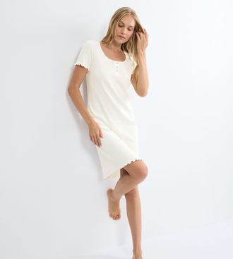 Triumph Nachthemd TRIUMPH Mix & Match NDK Pointelle, Damen, Gr. 36, N-Gr, silk wei&szlig;, Jersey, Obermaterial: 60% Baumwolle, 40% Polyester, Kleider Nachthemd, we