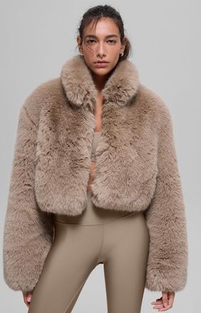 Alo | Opulent Faux Fur Cropped Jacket in Oat Beige, Size: Medium