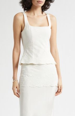 Poss&eacute; Cove Embroidered Stretch Silk Tank in Pearl at Nordstrom, Size Xx-Small
