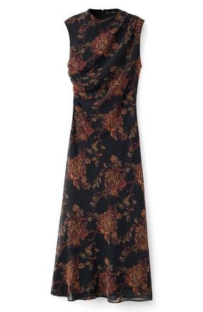 Mango Floral Shirred Dress in Black at Nordstrom, Size 4