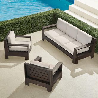 Frontgate St. Kitts 3-pc. Sofa Set with Two Lounge Chairs in Kona Teak - Standard, Sailcloth Cobalt - Frontgate