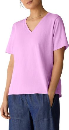 Eileen Fisher Easy V-Neck Organic Cotton T-Shirt in Bright Aster at Nordstrom, Size Xx-Small