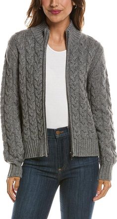Fort&eacute; Cashmere Cable Zip Mock Neck 100% Cashmere Cardigan