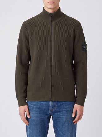 Stone Island Virgin Wool High-Neck Cardigan with Zip Closure