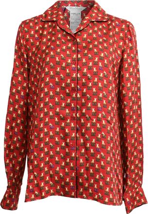 Max Mara Tiger-Print Button-Down Shirt in Burgundy Silk