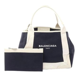 Balenciaga Pre-owned Tote Bags, female, Blue, Size: ONE SIZE Pre-owned Navy Cabas S Canvas Leather Tote