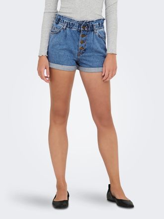 Only Jeansshorts ONLY ONLCUBA LIFE PAPERBAG, Damen, Gr. XL (42), N-Gr, blau (medium blau denim), Denim/Jeans, Obermaterial: 100% Baumwolle, Abriebeffekte, 